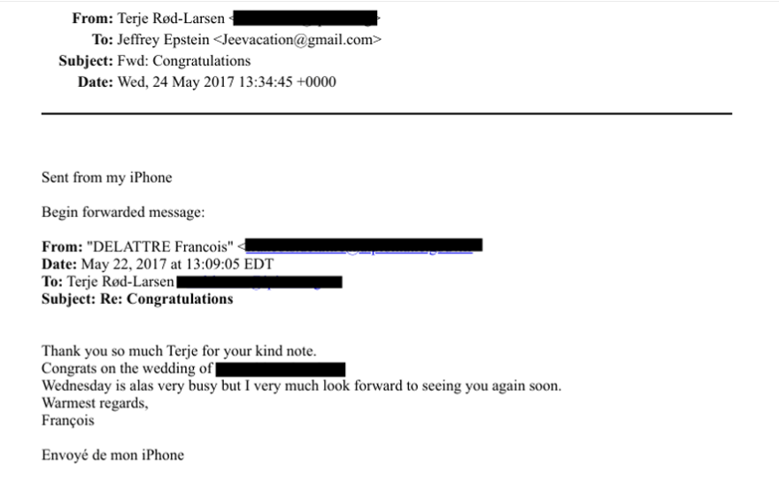 Epstein, Ghislaine Maxwell et l'ambassadeur François Delattre