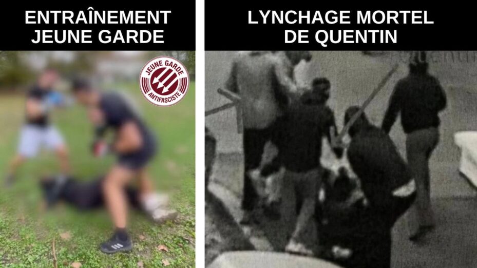 Les entraînements de la Jeune garde (à gauche), lynchage de Quentin (à droite) - Document BV